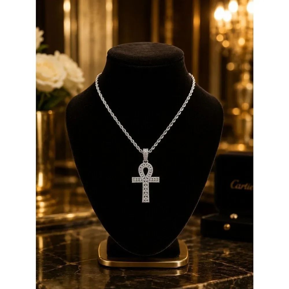 Silver Channel Set Ankh Necklace - Picture 2 of 3